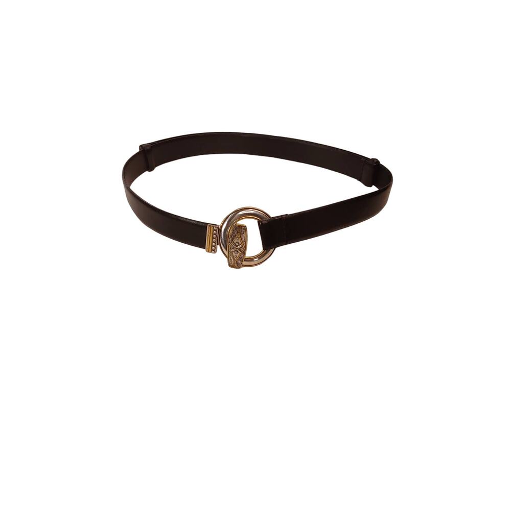 Chico's Women's Black and Silver Leather Belt Adjustable S/M